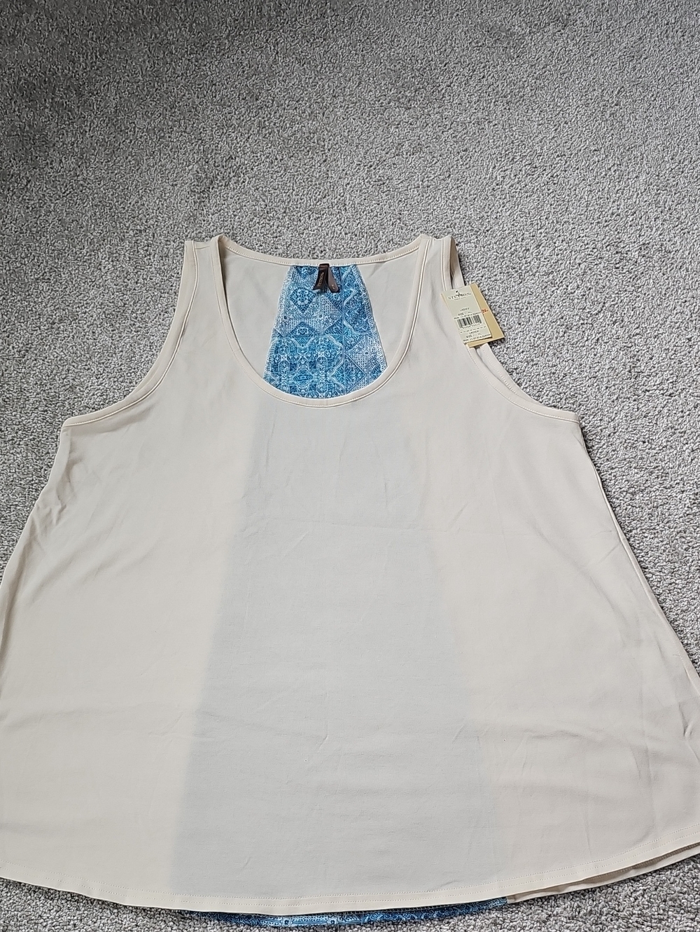 Stetson Cream Tank Top with Blue Printed Back Panel